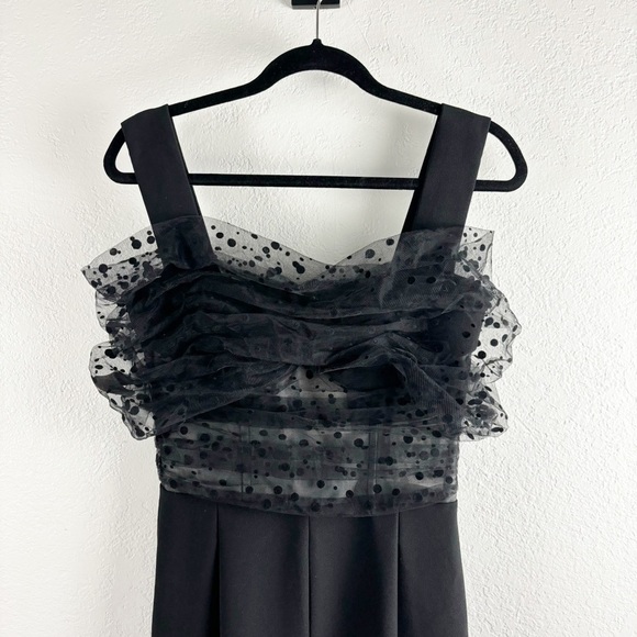 Rasario Draped Crepe Tulle Swiss Polka Dot Jumpsuit Black US 4 Cocktail Formal - Picture 4 of 7